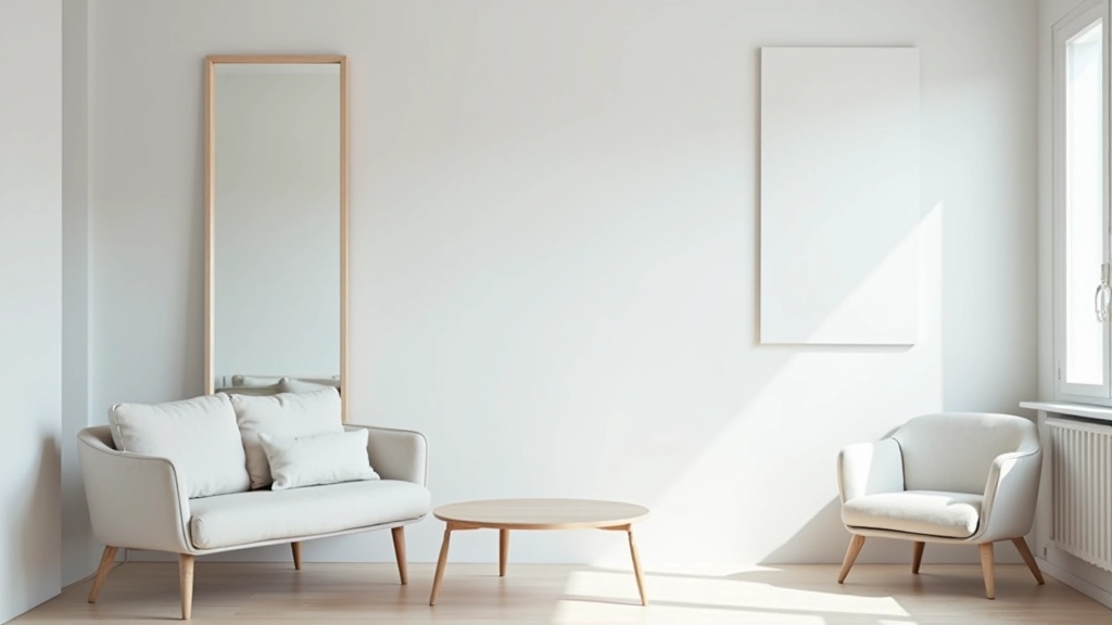 Small modern apartment living area with strategic lighting and light color palette making space feel open